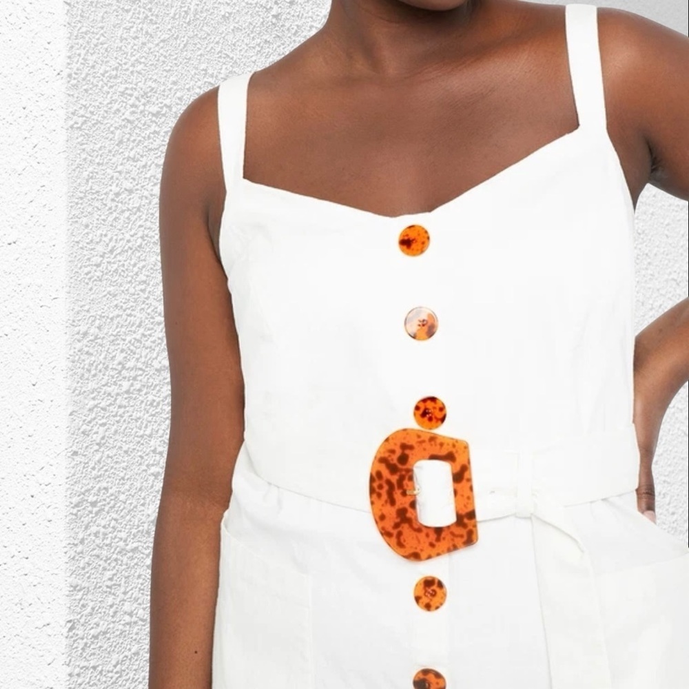 Eloquii White Midi Dress with Tortoiseshell Buttons and Belt - Picture 2 of 13